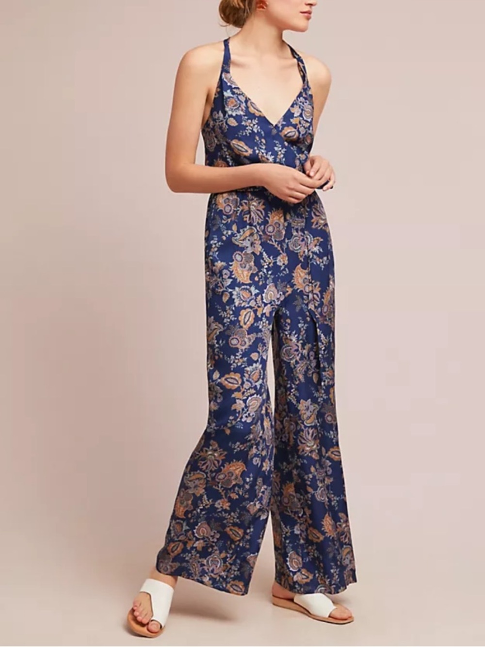 Anthropologie Ett:twa Blue Floral Paisley Wide-Leg Jumpsuit